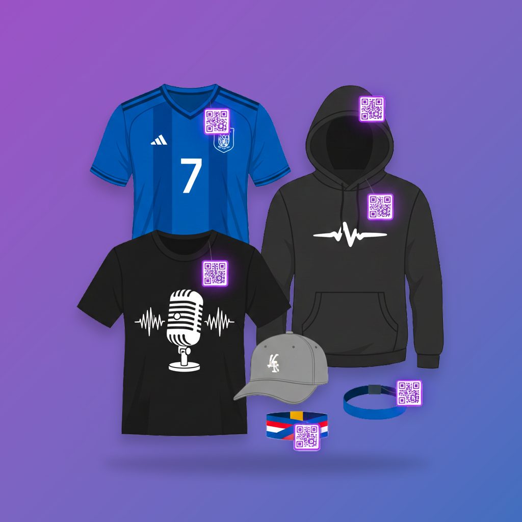 Verschiedene Merchandise-Artikel mit itemID QR-Tags