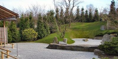 Japanese garden with running water