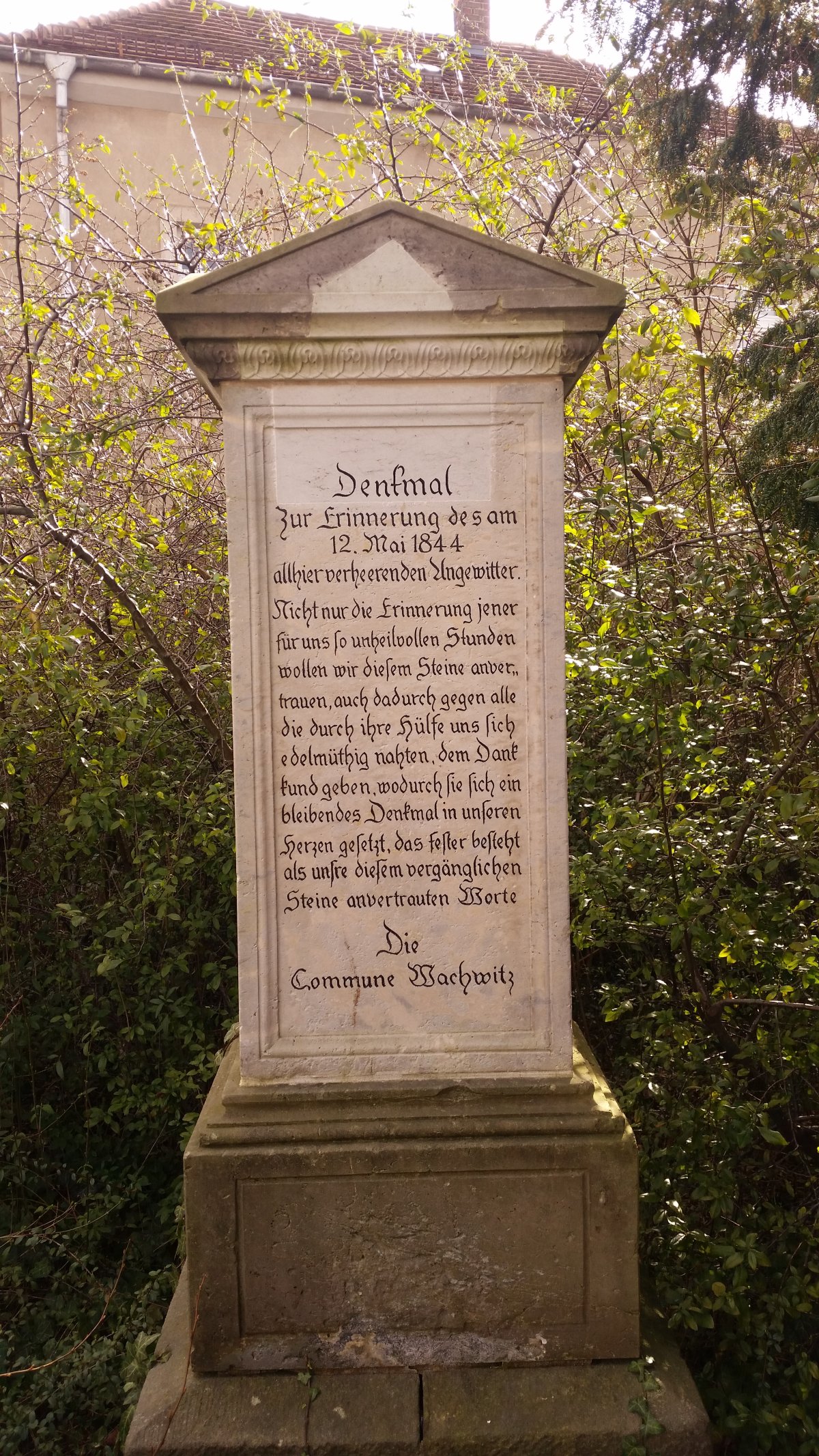 Denkmal zur Erinnerung des am 12. Mai 1844 allhier verheerenden Ungewitter